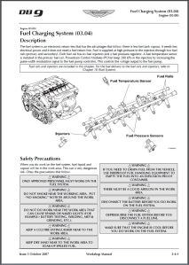 Aston Martin DB9 Workshop Manual Section on Fuel Charging System Cover Page